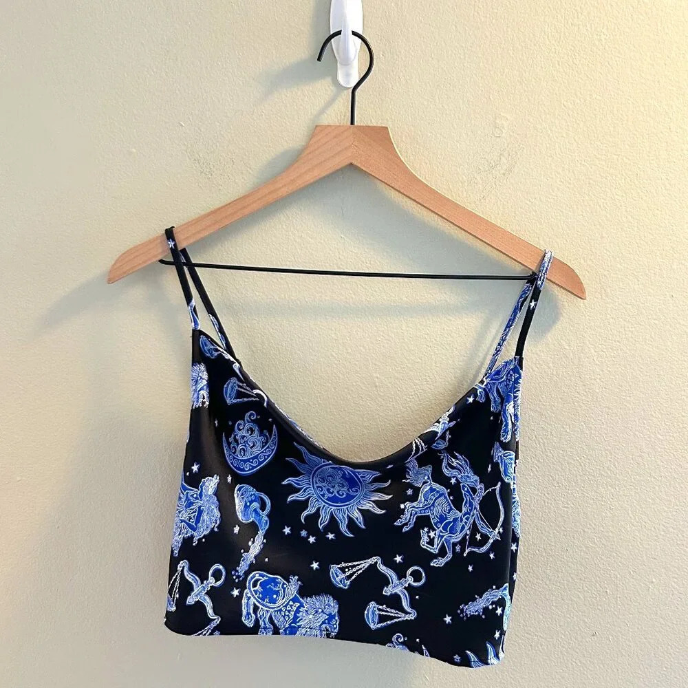 Forever 21 Astrology Crop Top Size Medium Cami Tank Black Blue Horoscope
